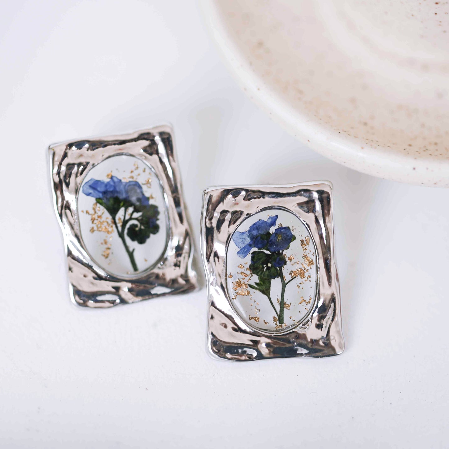 Pressed flower Forget Me Not nature Stud Earrings