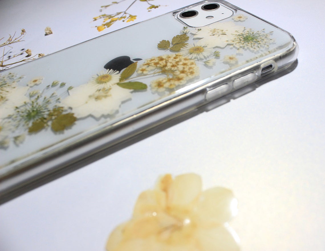 Ivory Delphinium Real Pressed Flower Nature Phone Case