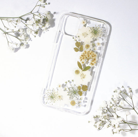 Ivory Delphinium Real Pressed Flower Nature Phone Case