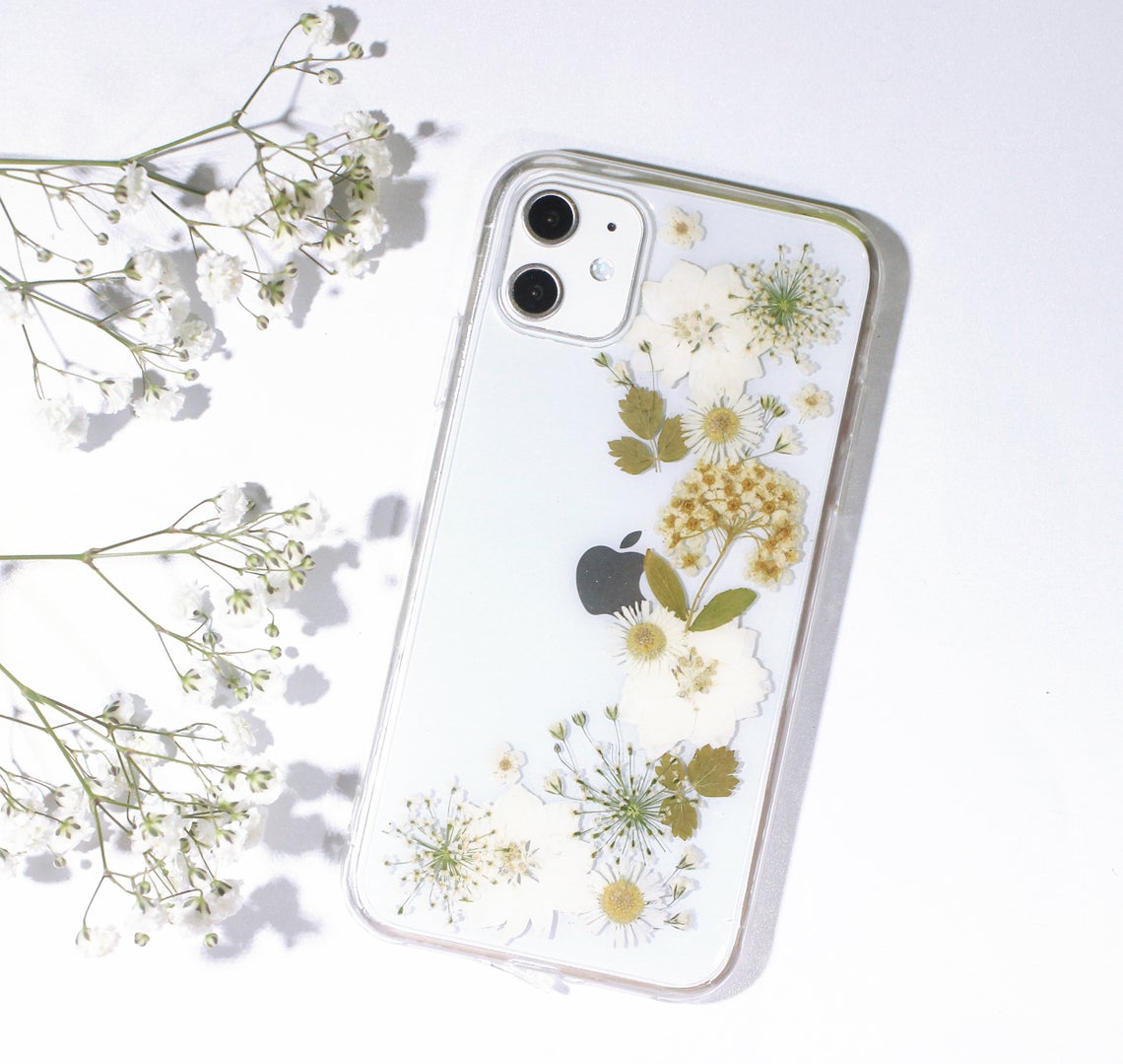Ivory Delphinium Real Pressed Flower Nature Phone Case