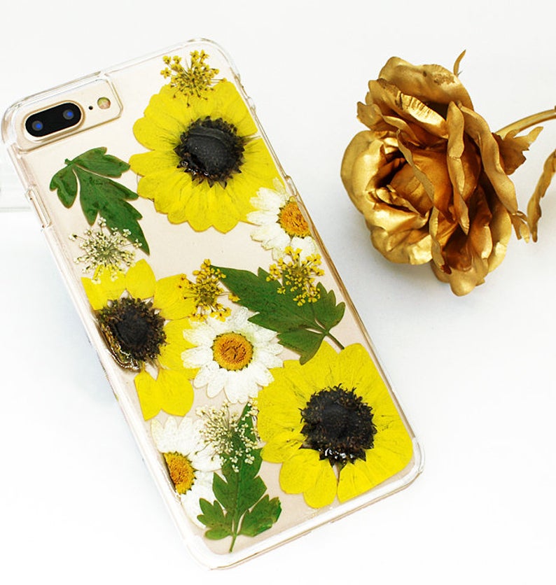 Sunflower real dried pressed flower phone case