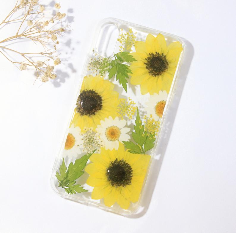 Sunflower real dried pressed flower phone case