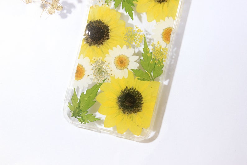 Sunflower real dried pressed flower phone case