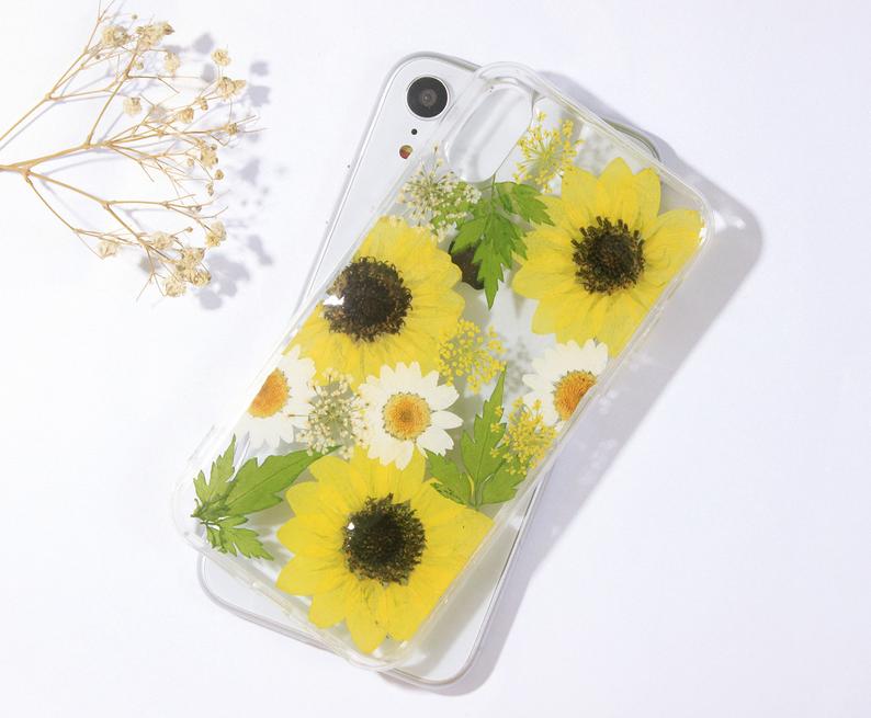 Sunflower real dried pressed flower phone case