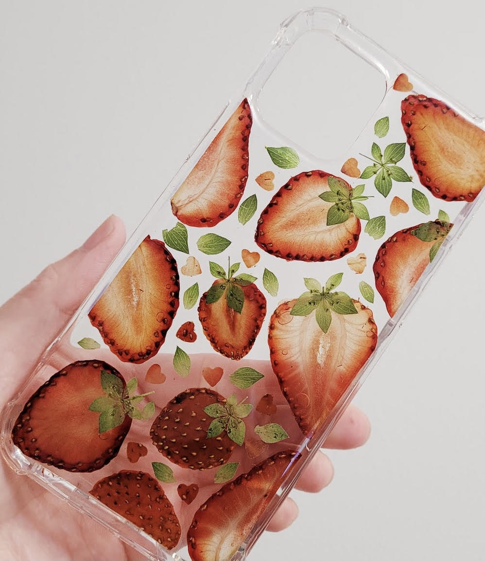 Pressed Flower Real Dried Strawberry Fruit Phone Case