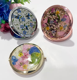 Pressed flower Forget Me Not Compact Mirror