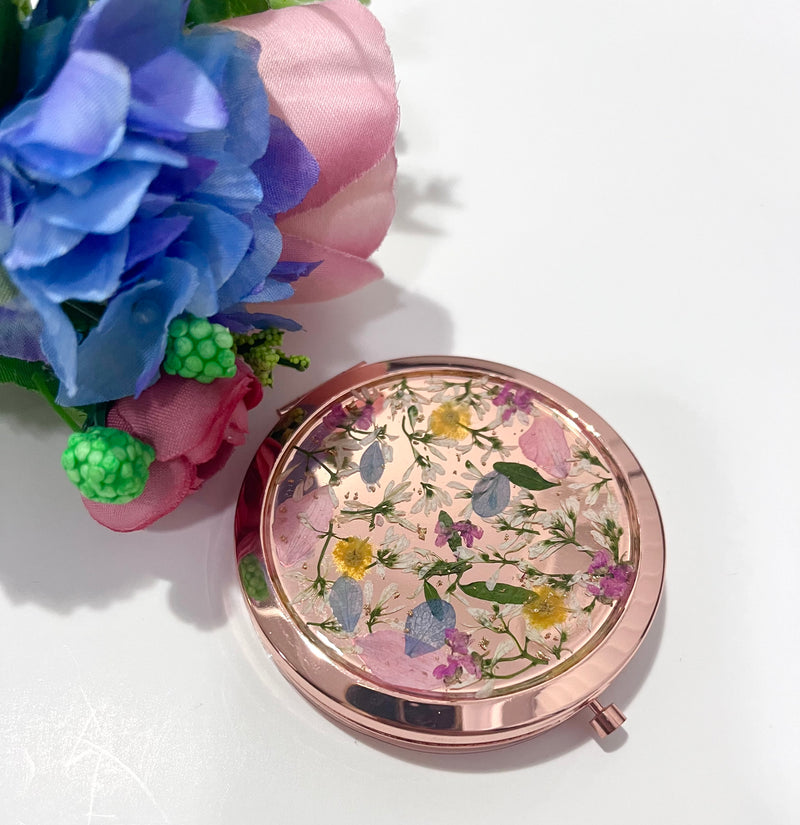 Pressed flower Forget Me Not Compact Mirror