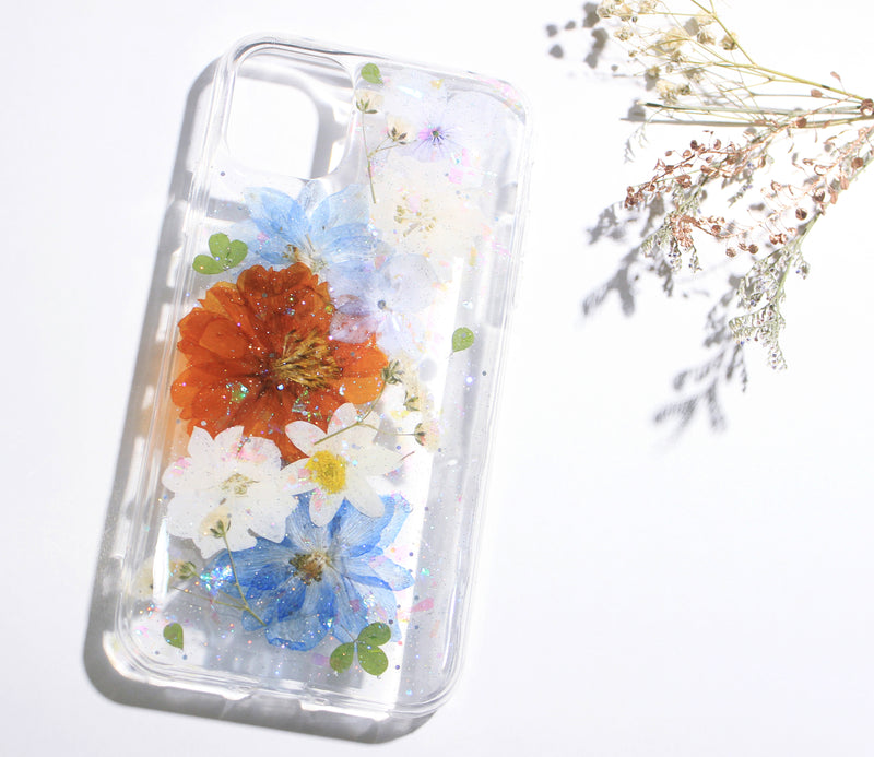 Pressed Flower Real Dried Floral Glitter Phone Case