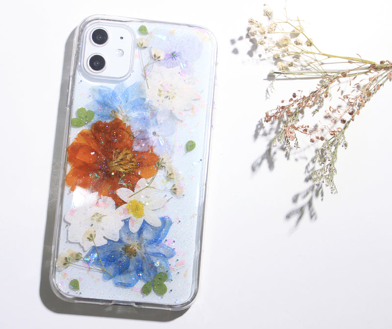 Pressed Flower Real Dried Floral Glitter Phone Case