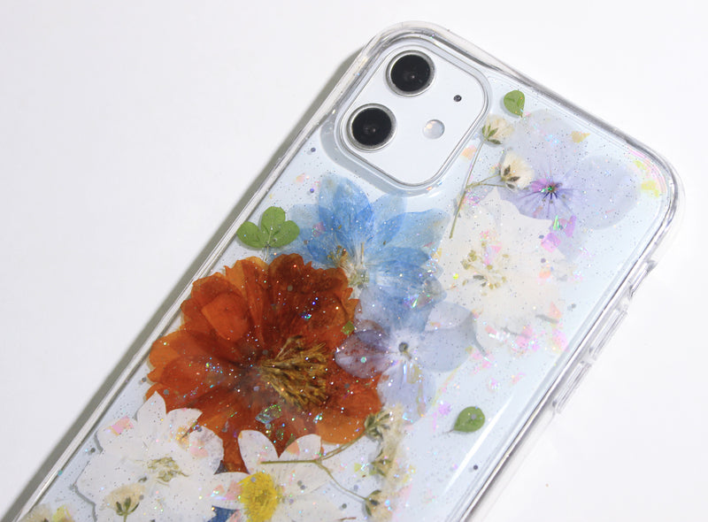 Pressed Flower Real Dried Floral Glitter Phone Case