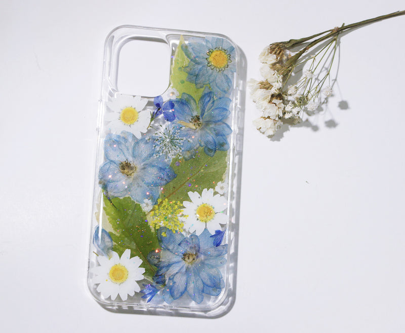 Pressed Flower Real Dried Floral Blue Phone Case