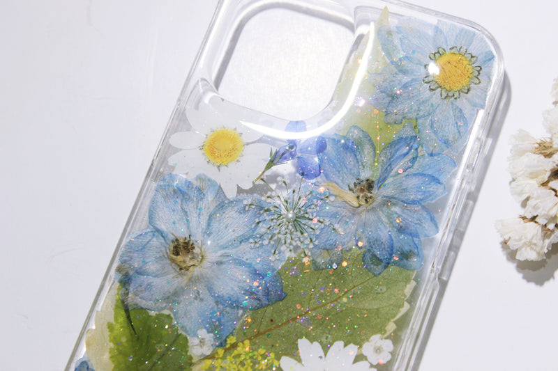 Pressed Flower Real Dried Floral Blue Phone Case