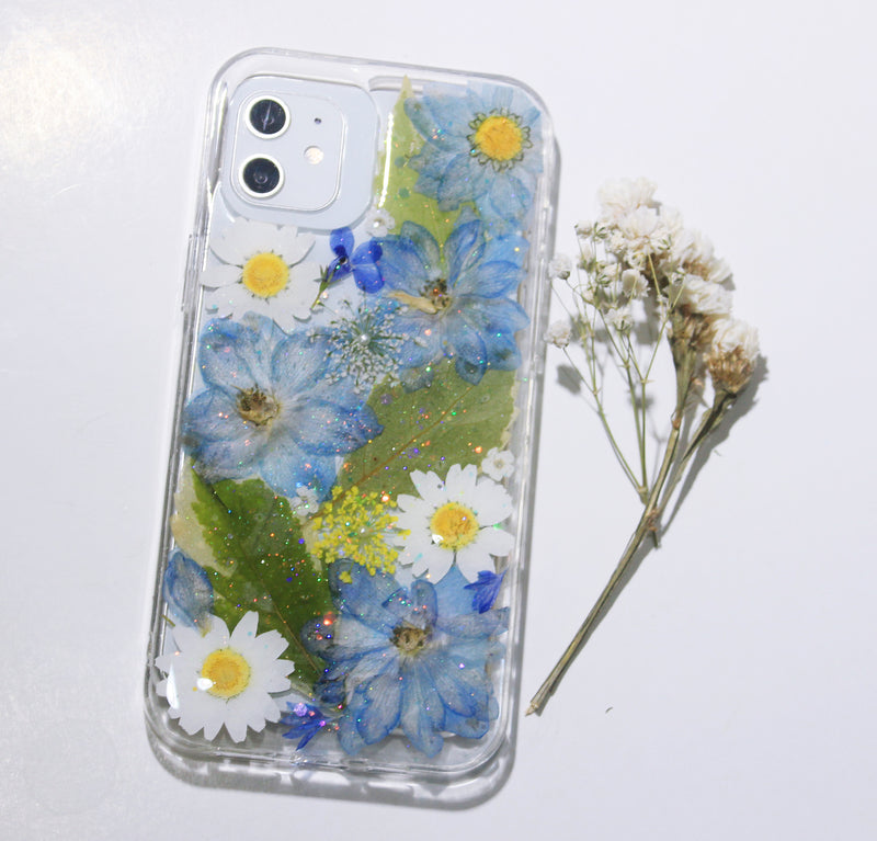 Pressed Flower Real Dried Floral Blue Phone Case