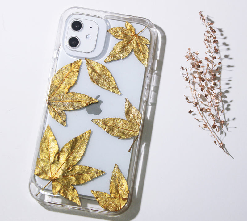 Pressed Flower Real Dried Floral Gold Leaves Phone Case