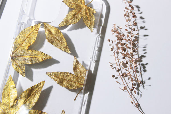 Pressed Flower Real Dried Floral Gold Leaves Phone Case