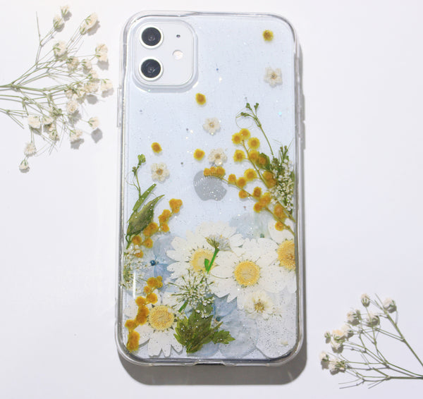 Pressed Flower Real Dried Floral Glitters Phone Case