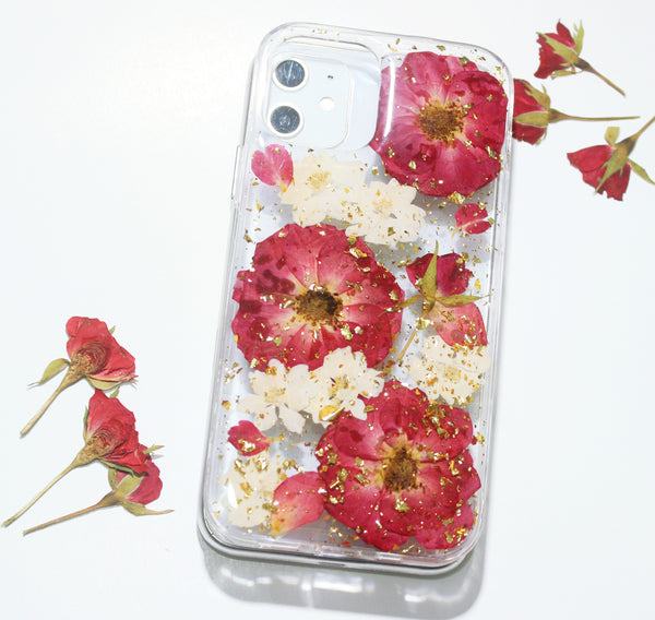 Pressed Flower Real Dried Rose Floral Phone Case