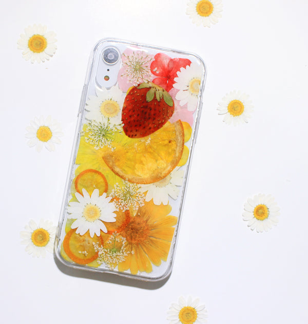 Pressed Flower Real Dried Floral Fruit Strawberry Phone Case