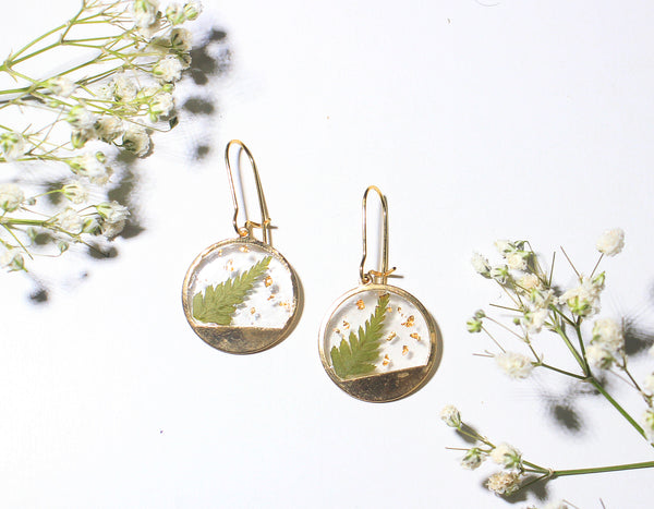 Real Dried flower Fern earrings