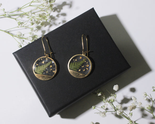 Real Dried flower Fern earrings