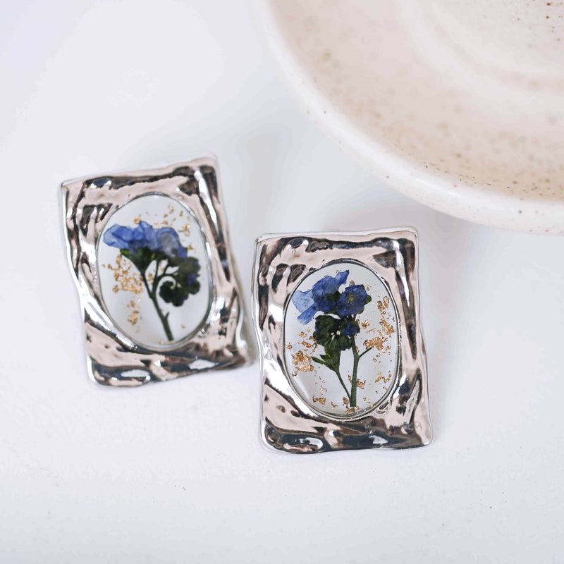 Pressed flower Forget Me Not nature Stud Earrings