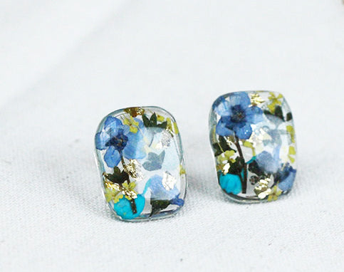 Pressed flower Forget Me Not Stud Earrings